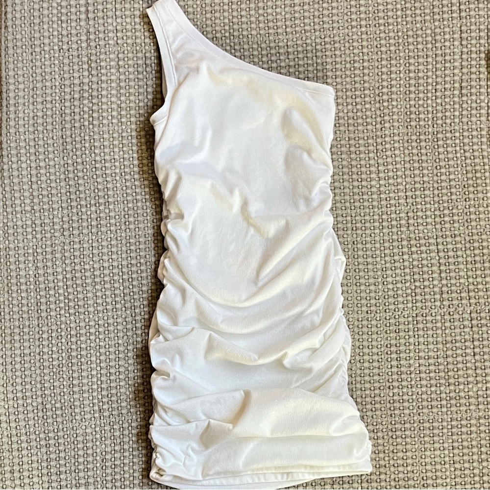 Lulu's White Ribbed Rushed Dress